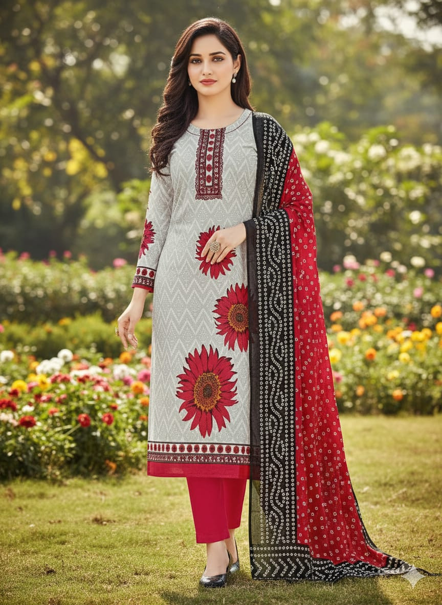 ১০০% সুতি জয়পুরি থ্রি পিচ