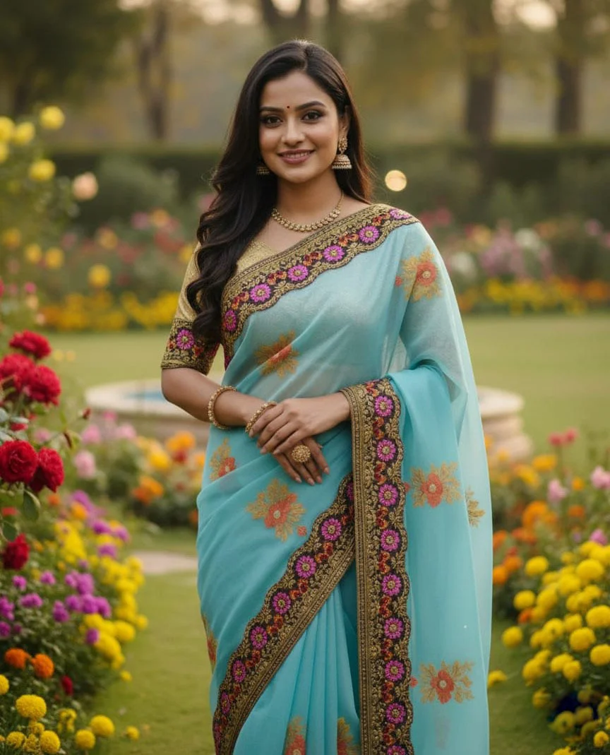 Premium Embroidery Semi Moslin Sharee-27643