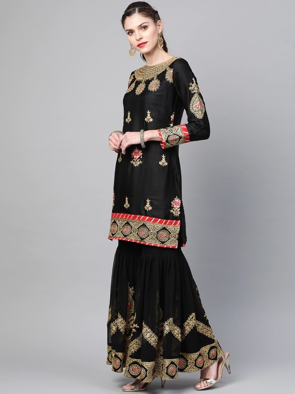 সেমি-স্টিচড জর্জেট এমব্রয়ডারি শারারা ড্রেস-11193