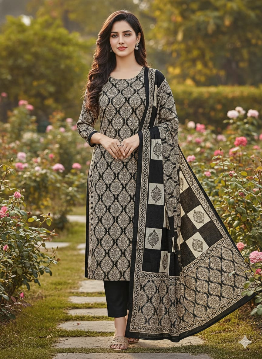 ১০০% সুতি জয়পুরি থ্রি পিচ