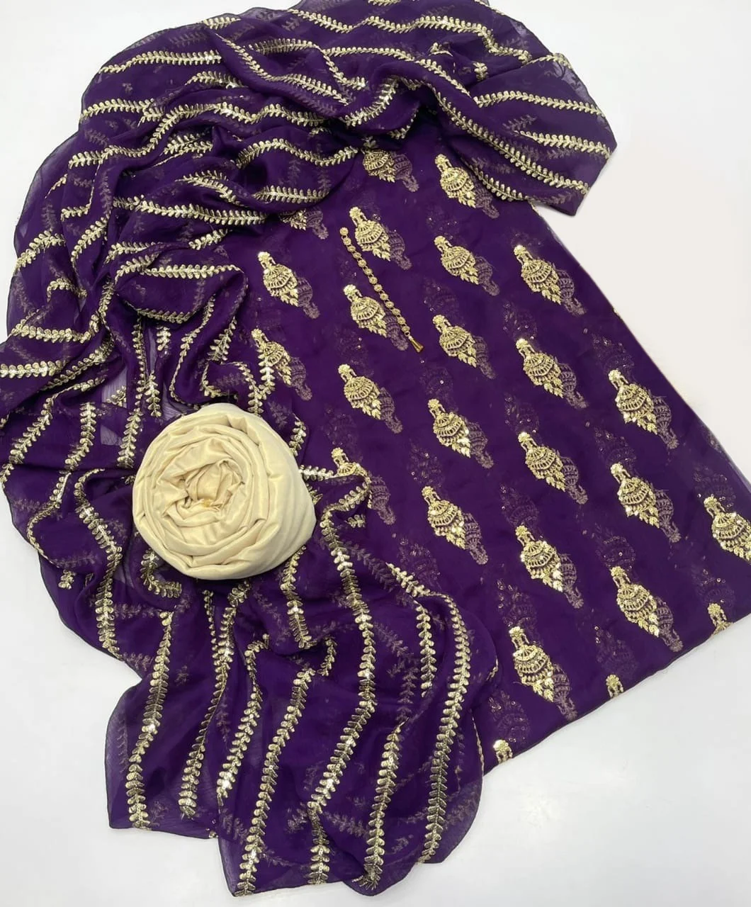 আনস্টিচড জর্জেট থ্রি পিস 11212