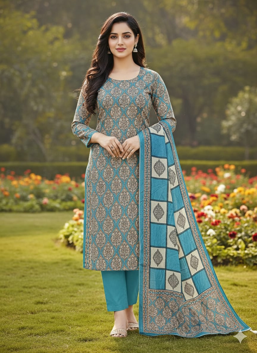 ১০০% সুতি জয়পুরি থ্রি পিচ