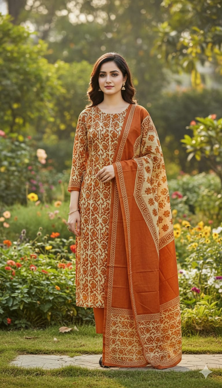 ১০০% সুতি জয়পুরি থ্রি পিচ