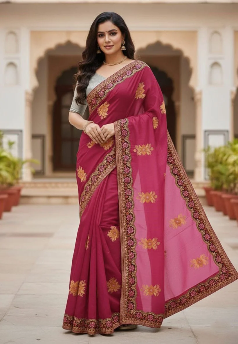 Premium Embroidery Semi Moslin Sharee-27654