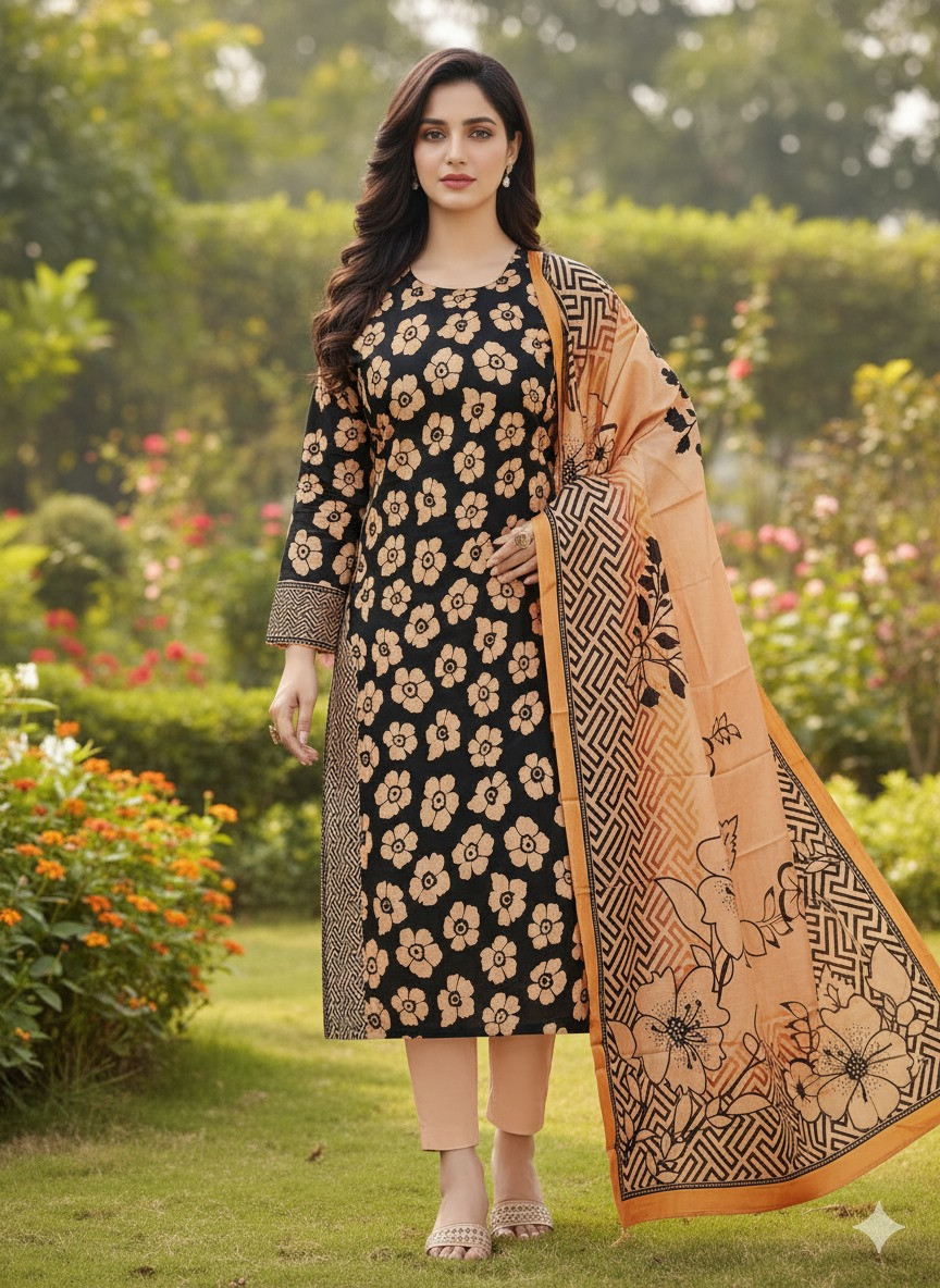 ১০০% সুতি জয়পুরি থ্রি পিচ