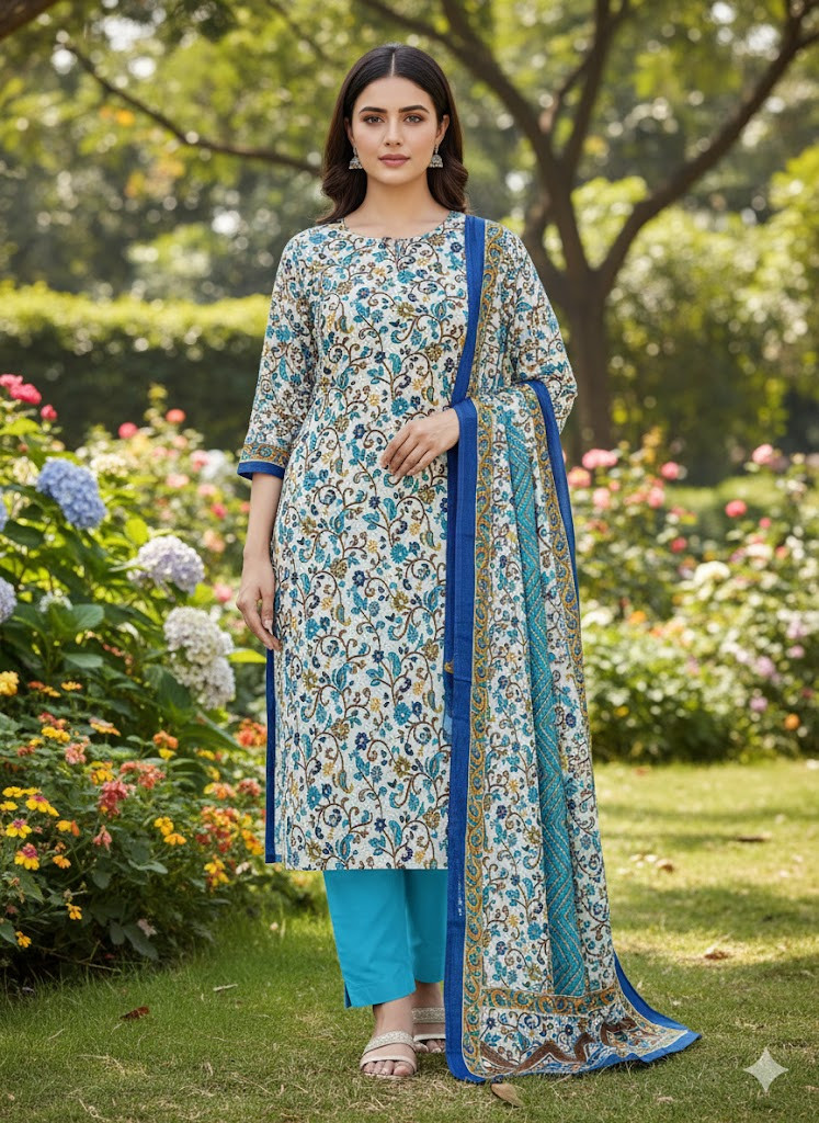 ১০০% সুতি জয়পুরি থ্রি পিচ