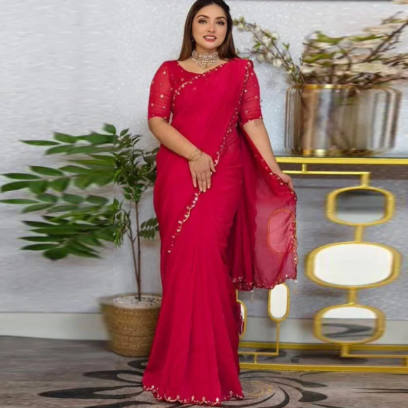 Semi Moslin Sharee with Blouse Piece-24365