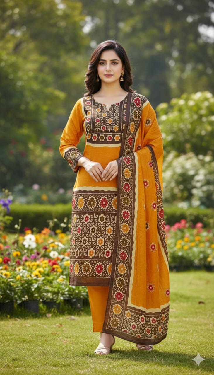 ১০০% সুতি জয়পুরি থ্রি পিচ