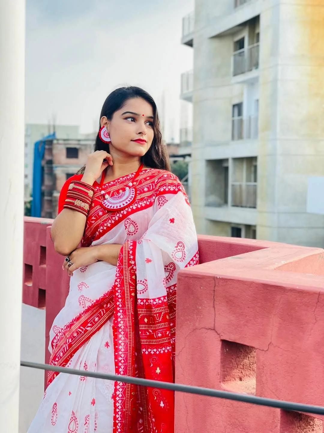 Half silk block print sharee-22656