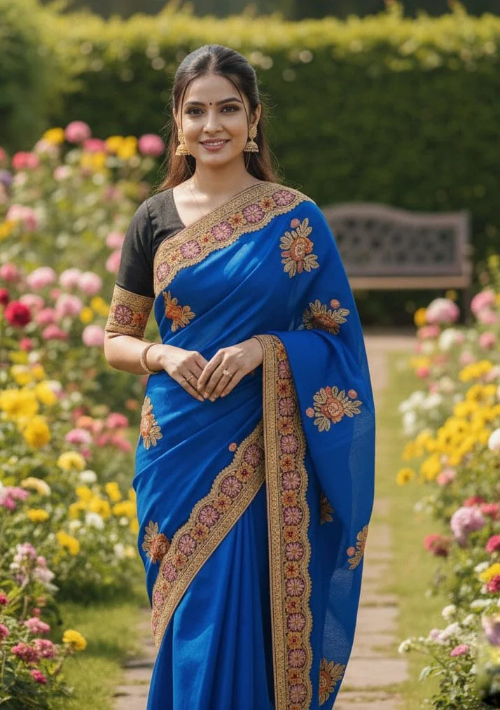 Premium Embroidery Semi Moslin Sharee-27648