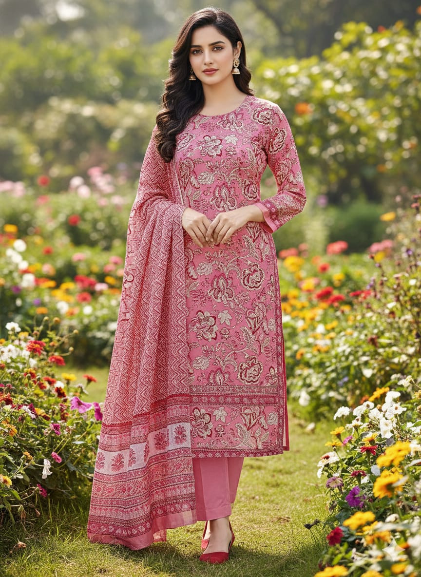 ১০০% সুতি জয়পুরি থ্রি পিচ