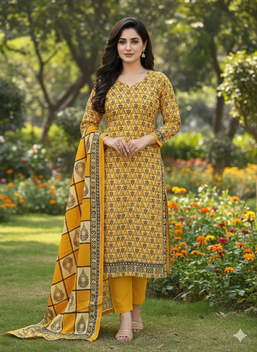 ১০০% সুতি জয়পুরি থ্রি পিচ