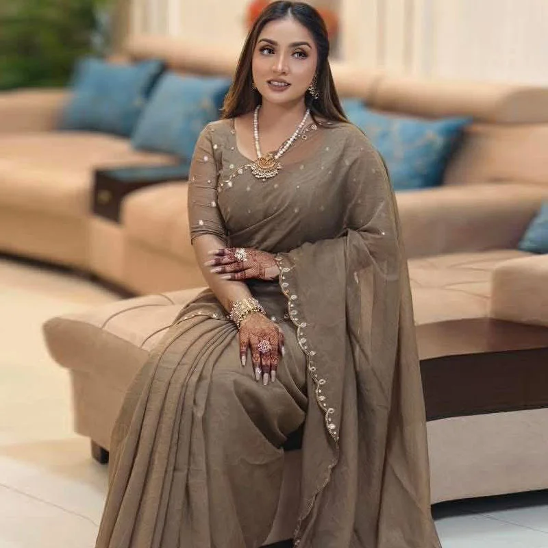 Semi Moslin Sharee with Blouse Piece- 24360