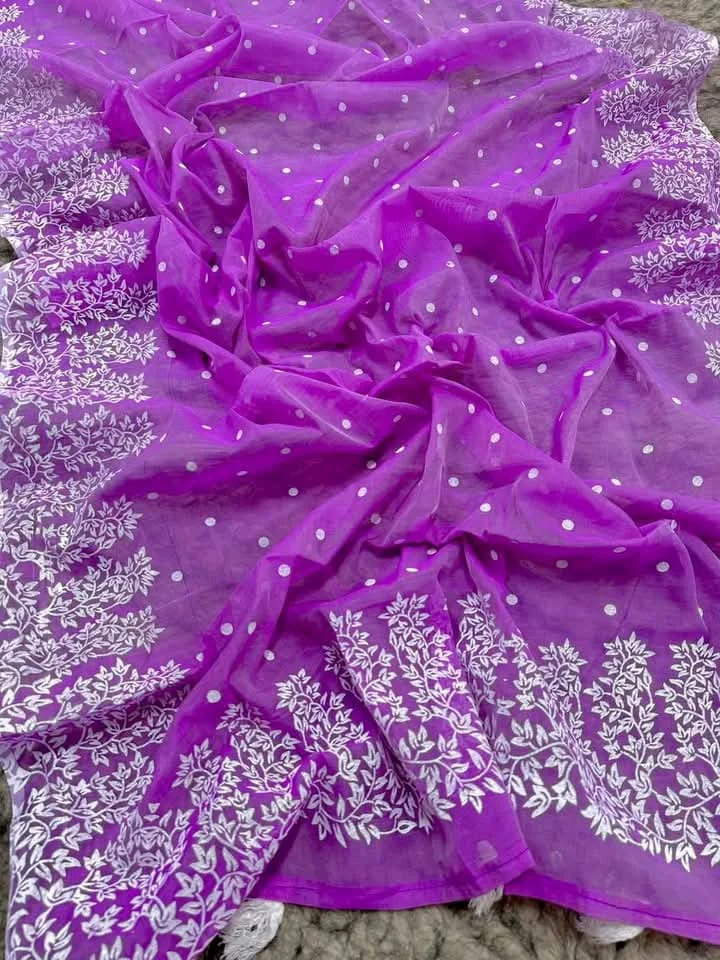 Half silk block print sharee-22653