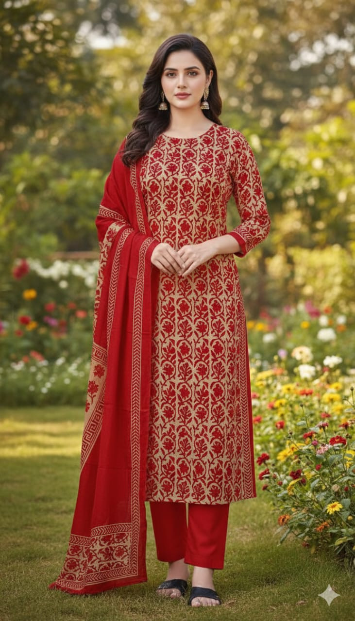 ১০০% সুতি জয়পুরি থ্রি পিচ