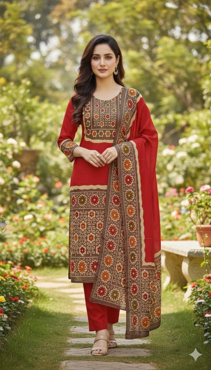 ১০০% সুতি জয়পুরি থ্রি পিচ