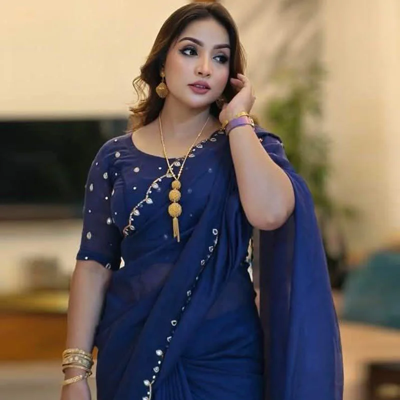 Semi Moslin Sharee with Blouse Piece-24362