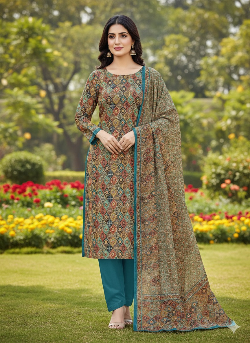 ১০০% সুতি জয়পুরি থ্রি পিচ