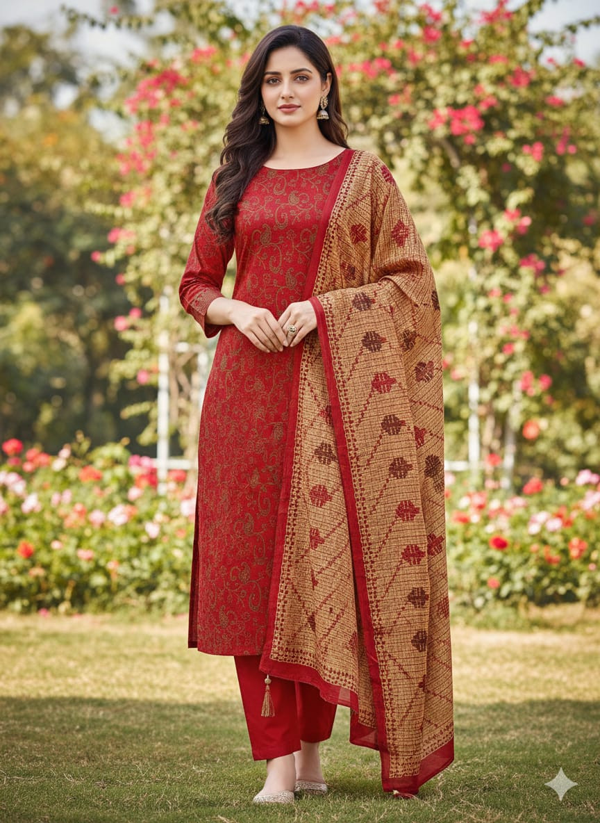 ১০০% সুতি জয়পুরি থ্রি পিচ