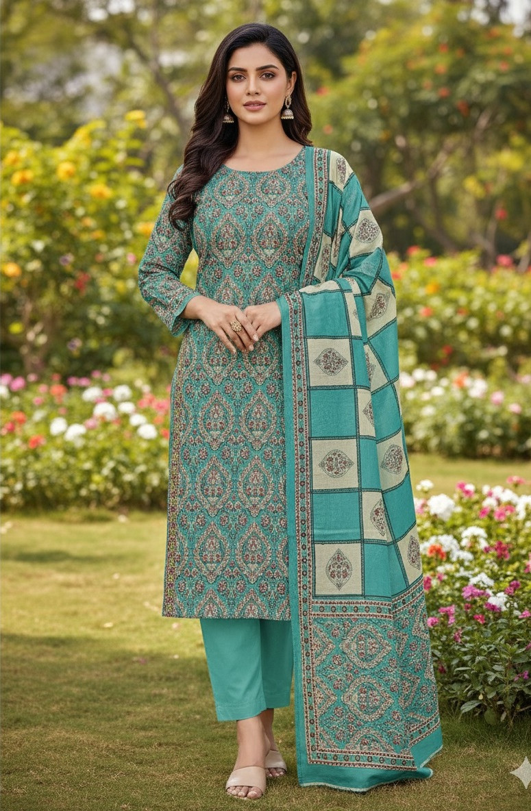 ১০০% সুতি জয়পুরি থ্রি পিচ