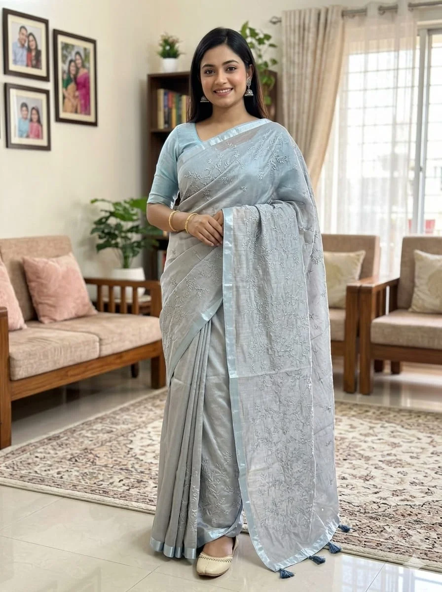 Embroidery Premium Half Silk Sharee-27968