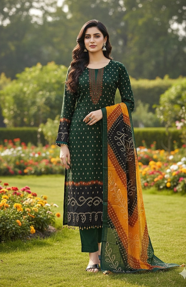 ১০০% সুতি জয়পুরি থ্রি পিচ